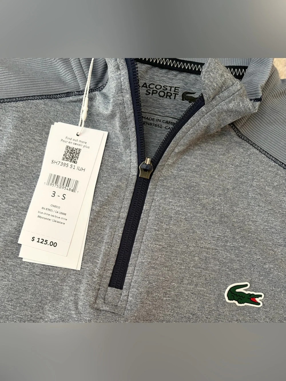 $125 Lacoste Gray Utra Dry Stretch 1/4 Zip Tennis Jacket Men’s Size: Small
